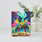 Alien Eating Tacos Postkarte (Stehend Vorderseite)