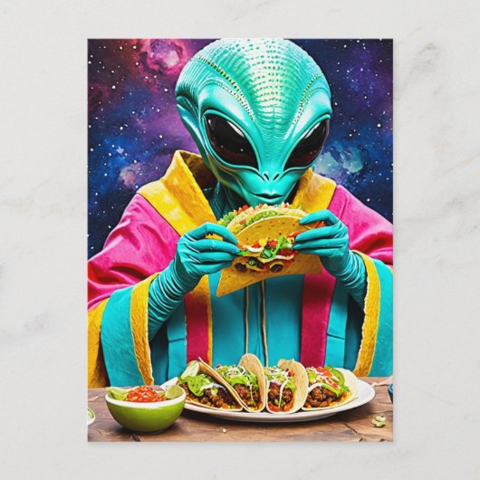 Alien Eating Tacos Postkarte (Vorderseite)