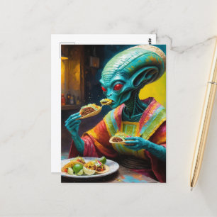 Alien Eating Tacos Postkarte
