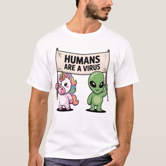 Alien Einhorn Humans Virus Shirt (Vorderseite)