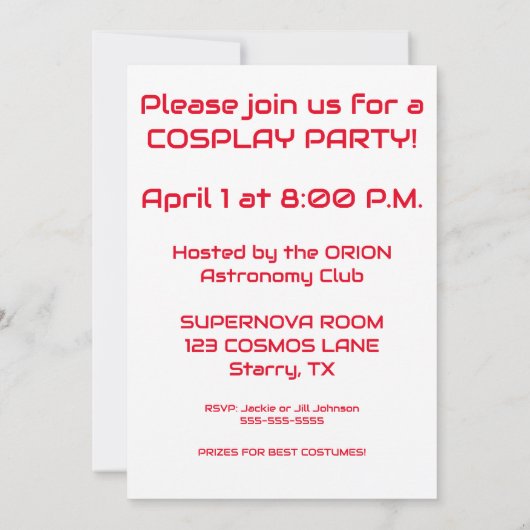 Alien Einladung (Rückseite)