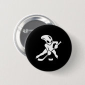 Alien-Eishockeyspieler coole Cartoonfigur Button (Vorne & Hinten)