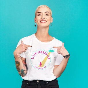 Alien Encounter Club Funny Hot Pink & Aquamarin Gr T-Shirt