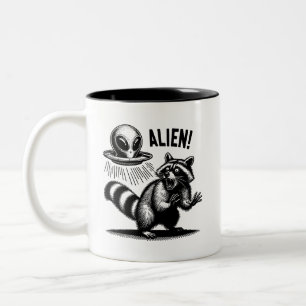 Alien Encounter Unisex T - Shirt, erschreckter Rac Zweifarbige Tasse