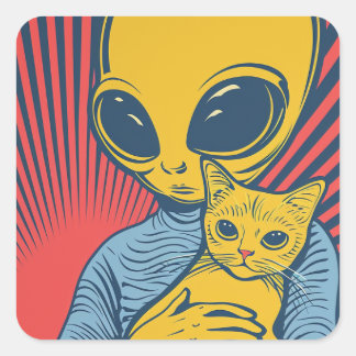 Alien Encounters: Pop Art Tribute with Friendship Quadratischer Aufkleber
