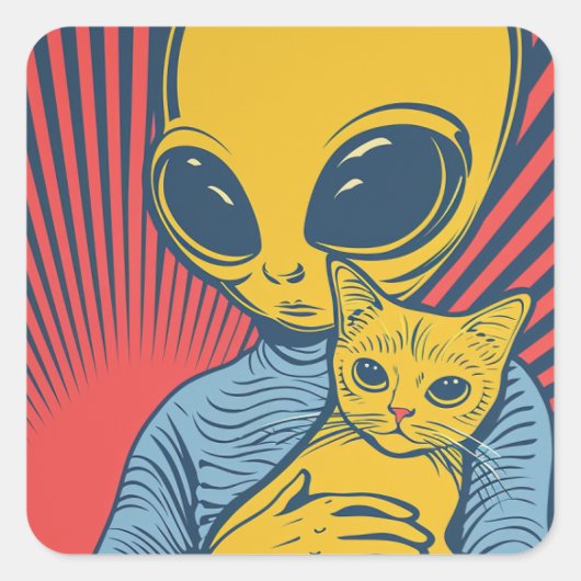 Alien Encounters: Pop Art Tribute with Friendship Quadratischer Aufkleber (Vorderseite)