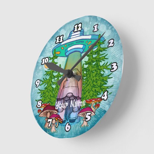 Alien Entführung Gnome Runde Wanduhr (Winkel)