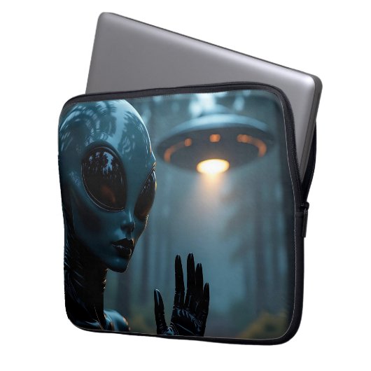 Alien Extraterrestrik und UFO Laptopschutzhülle (Vorderseite Links)