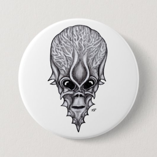 Alien Face, Afrikanische Schädelfaust Wiederaufbau Button (Vorderseite)
