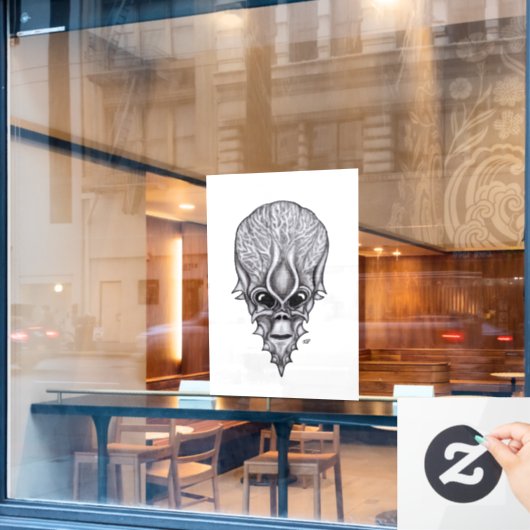 Alien Face, Afrikanische Schädelfaust Wiederaufbau Fensteraufkleber (Café-Fenster)