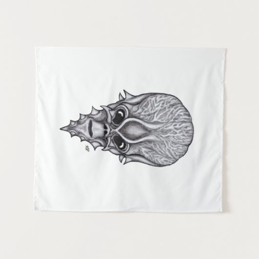 Alien Face, Afrikanische Schädelfaust Wiederaufbau Wandteppich (Vorderseite (Horizontal))