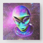 Alien Face kommt aus dem Galaxy Sky Quadratische Wanduhr (Vorderseite)
