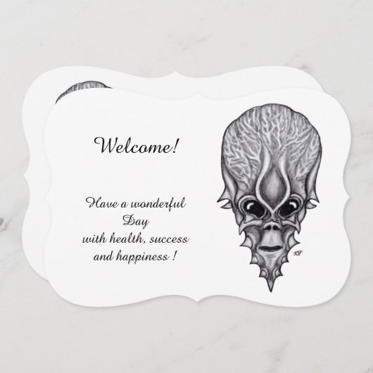 Alien Face , Text hinzufügen Einladung (Vorne/Hinten)