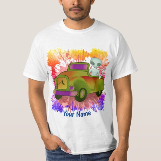 Alien fährt Auto T-Shirt (Vorderseite)