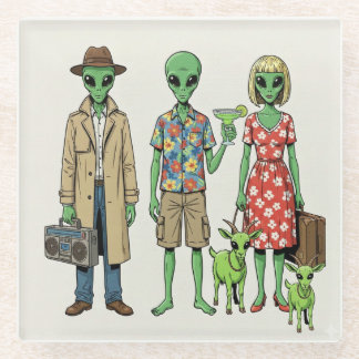 Alien Family, Glass Coaster Glasuntersetzer