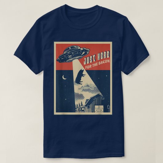 Alien Farm Abduction Beam Funny Retro Bacon Lover T-Shirt (Design vorne)