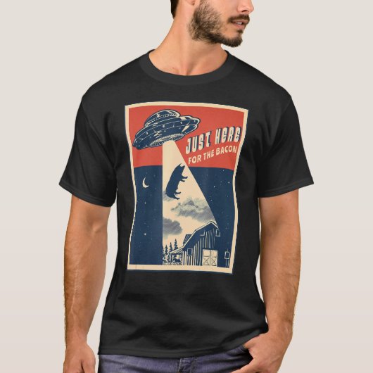 Alien Farm Abduction Beam Retro Bacon UFO Pig T-Shirt (Vorderseite)