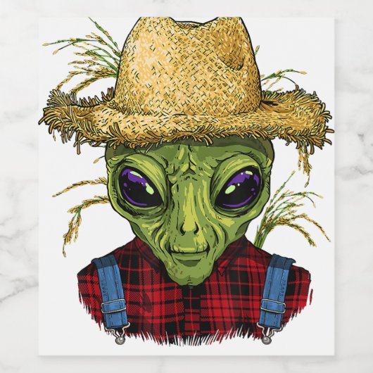 Alien Farmer UFO Alien Outer Space Lover Weinetikett (Einzelnes Label)