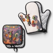 Alien Feast | Weird Sci-Fi Christmas Art Ofenhandschuh & Topflappen-Set (Vorderseite/Rückseite)