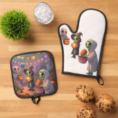 Alien Feast | Weird Sci-Fi Christmas Art Ofenhandschuh & Topflappen-Set (Oben Unten)