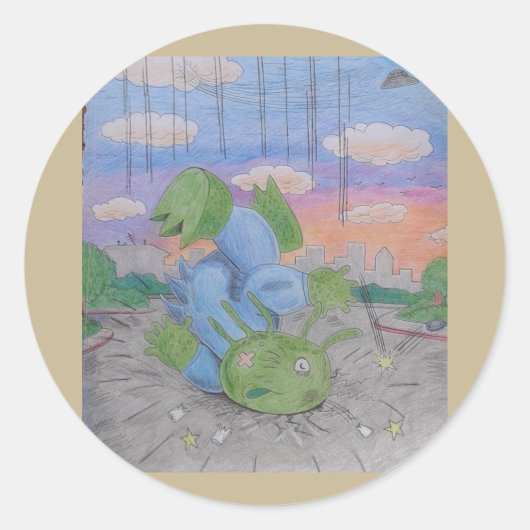 Alien fiel von UFO abgestürzte fliegende Untertass Runder Aufkleber (Vorderseite)