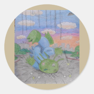 Alien fiel von UFO abgestürzte fliegende Untertass Runder Aufkleber