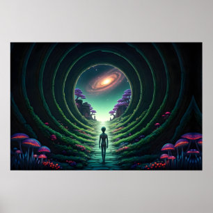 Alien Figure geht zu einem Sternenfernplaneten Poster
