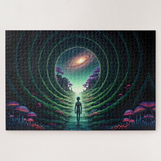 Alien Figure geht zu einem Sternenfernplaneten Puzzle (Horizontal)