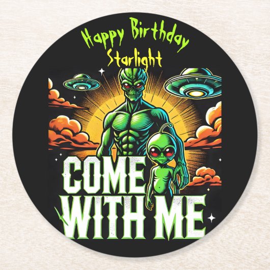 Alien Figures: Abenteuer im Weltraum Runder Pappuntersetzer (Vorderseite)