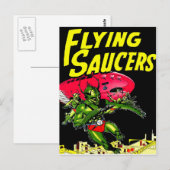 Alien Flying Saucers Vintag Comic Buchkunst Postkarte (Vorne/Hinten)