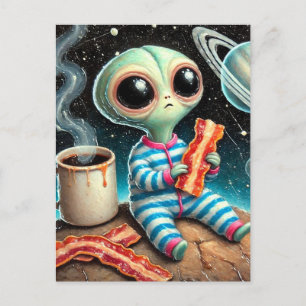 Alien frisst Speck Postkarte