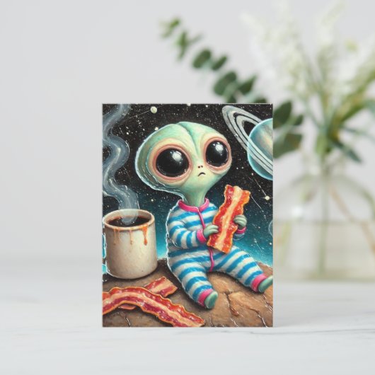 Alien frisst Speck Postkarte (Stehend Vorderseite)