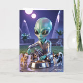 Alien führt Hund Grüßkarte Feiertagskarte (Rückseite)