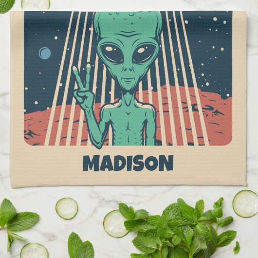 Alien für benutzerdefiniertes Text Geschirrtuch (Gefaltet)