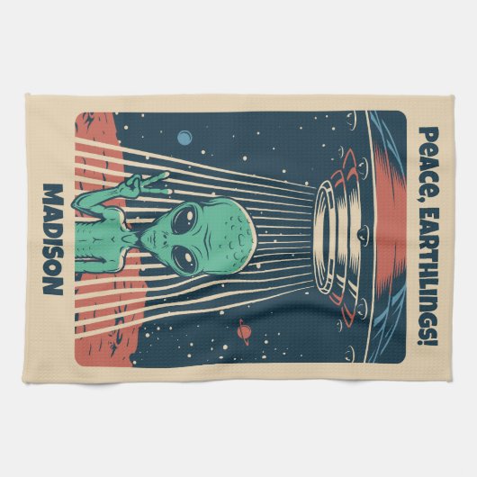 Alien für benutzerdefiniertes Text Geschirrtuch (Horizontal)