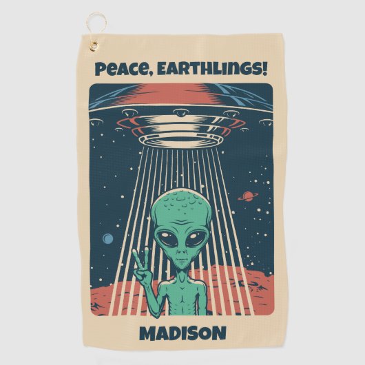 Alien für benutzerdefiniertes Text Golfhandtuch (Vorderseite)