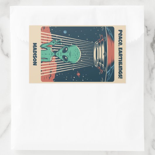 Alien für benutzerdefiniertes Text Rechteckiger Aufkleber (Tasche)