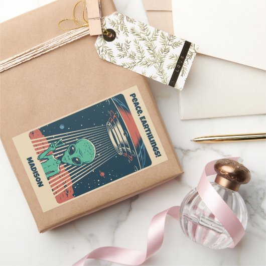 Alien für benutzerdefiniertes Text Rechteckiger Aufkleber (Schenken)