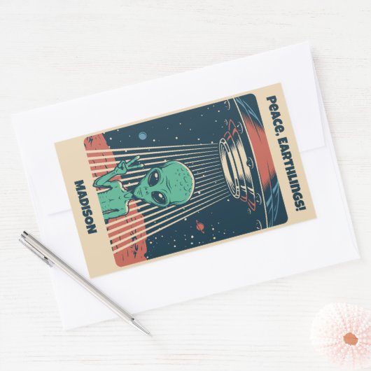 Alien für benutzerdefiniertes Text Rechteckiger Aufkleber (Umschlag)