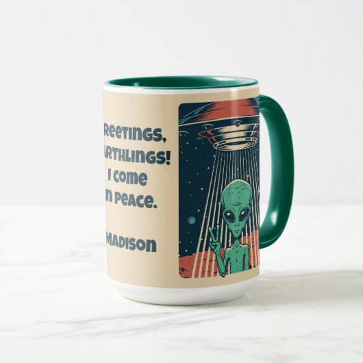 Alien für benutzerdefiniertes Text Tasse (VorderseiteRechts)
