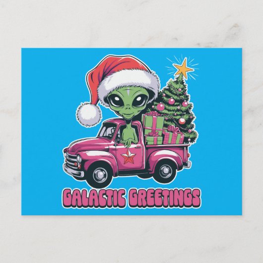 Alien Galactic Greetings Feiertagspostkarte (Vorderseite)