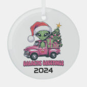 Alien Galactic Greetings Ornament Aus Glas (Vorderseite)