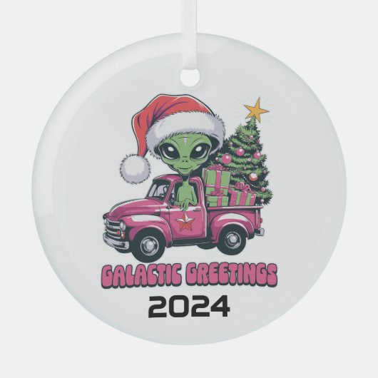 Alien Galactic Greetings Ornament Aus Glas (Vorderseite)