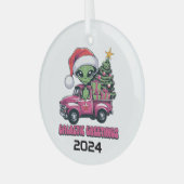 Alien Galactic Greetings Ornament Aus Glas (Vorderseite links)