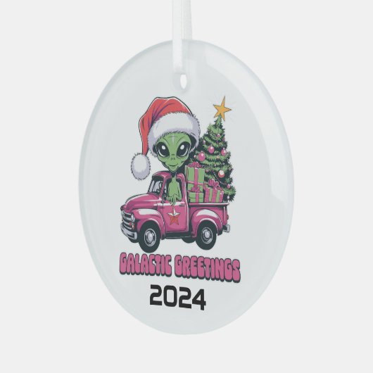 Alien Galactic Greetings Ornament Aus Glas (Vorderseite links)