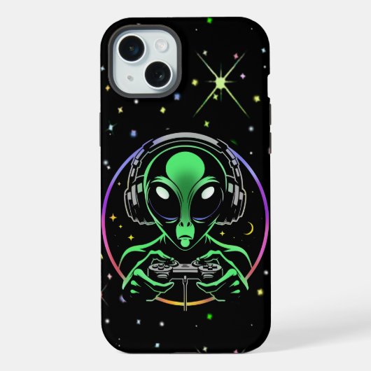 Alien Gamer mit Stars iPhone Hülle (Rückseite)