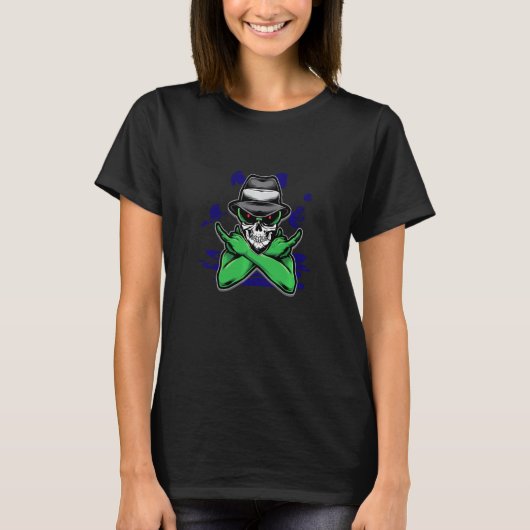 Alien Gangster Skull Skeleton Death Outlaw Invader T-Shirt (Vorderseite)