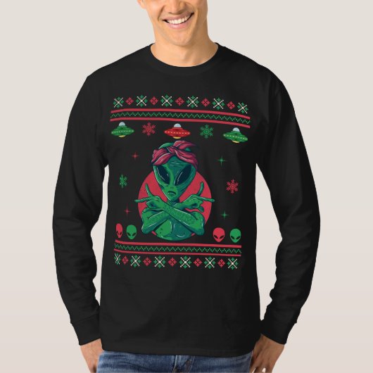 Alien Gangster UFO Ugly Christmas Sweater T-Shirt (Vorderseite)
