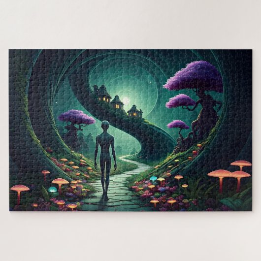 Alien geht durch einen Alien-Garten Puzzle (Horizontal)