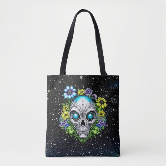 Alien Gesicht und Blume Kunst Tasche (Vorderseite)